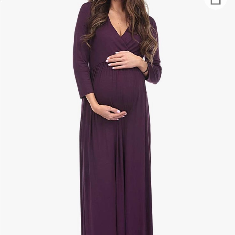 Mother Bee Maternity 3/4 Sleeve Ruched Maternity Dress W/Empire Waist